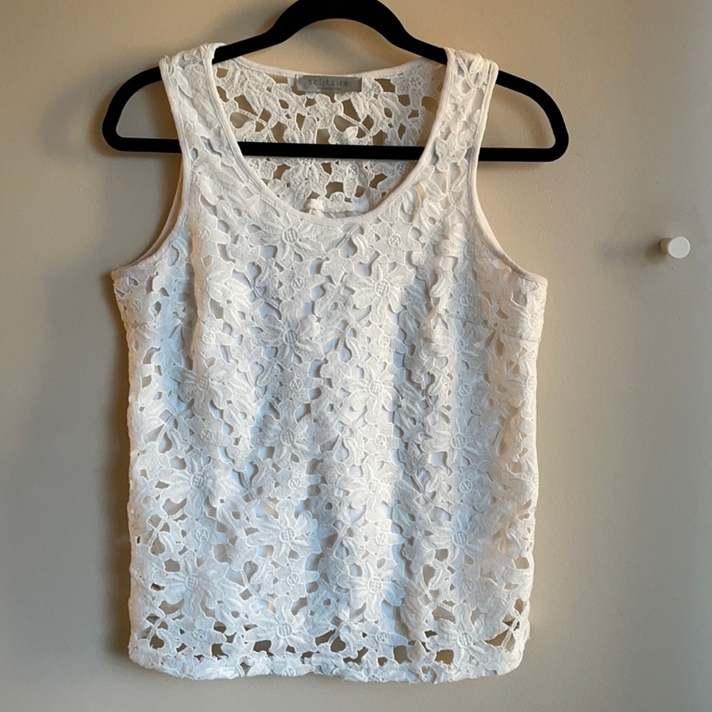 Solitaire white lace tank top